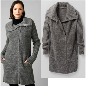 prAna Womans XS Yunna Long Cardigan Sweater Jacket Full Zip Organic Cotton Gray